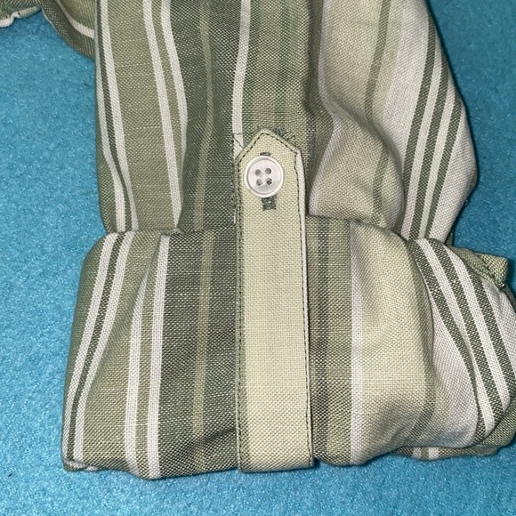 BLAIR cotton linen roll tab long sleeve button up chest pocket stripe NEW size L - Picture 11 of 11